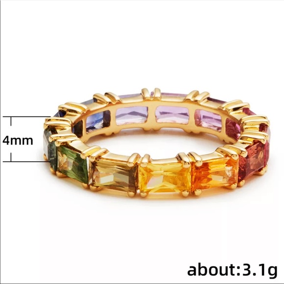 New Yellow Gold Plated Rainbow Color Ring - Picture 1 of 5